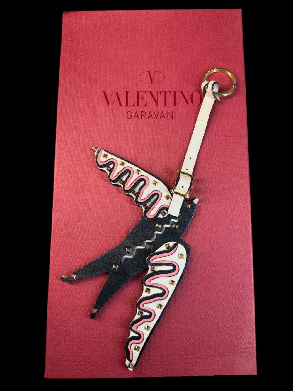 Valentino Garavani Rockstud Leather Swallow Bird Keychain Bag Charm w/ Box & COA